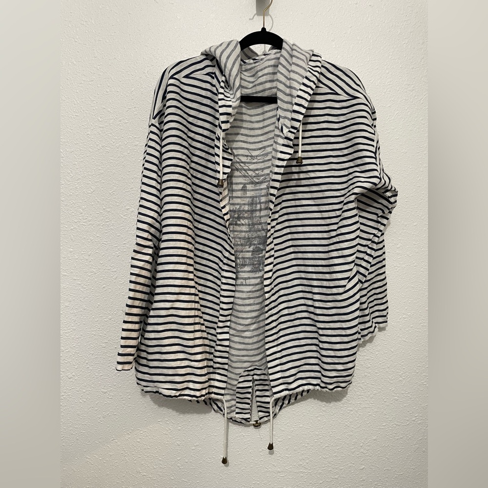 Striped Charlie B Linen Hooded Jacket Cardigan XL Nautical Striped Resort wear